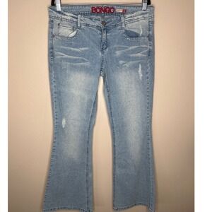 Bongo Vintage Y2K Fabulous Flare Jeans SZ 13 Distressed Light Blue Wash‎ Lowrise